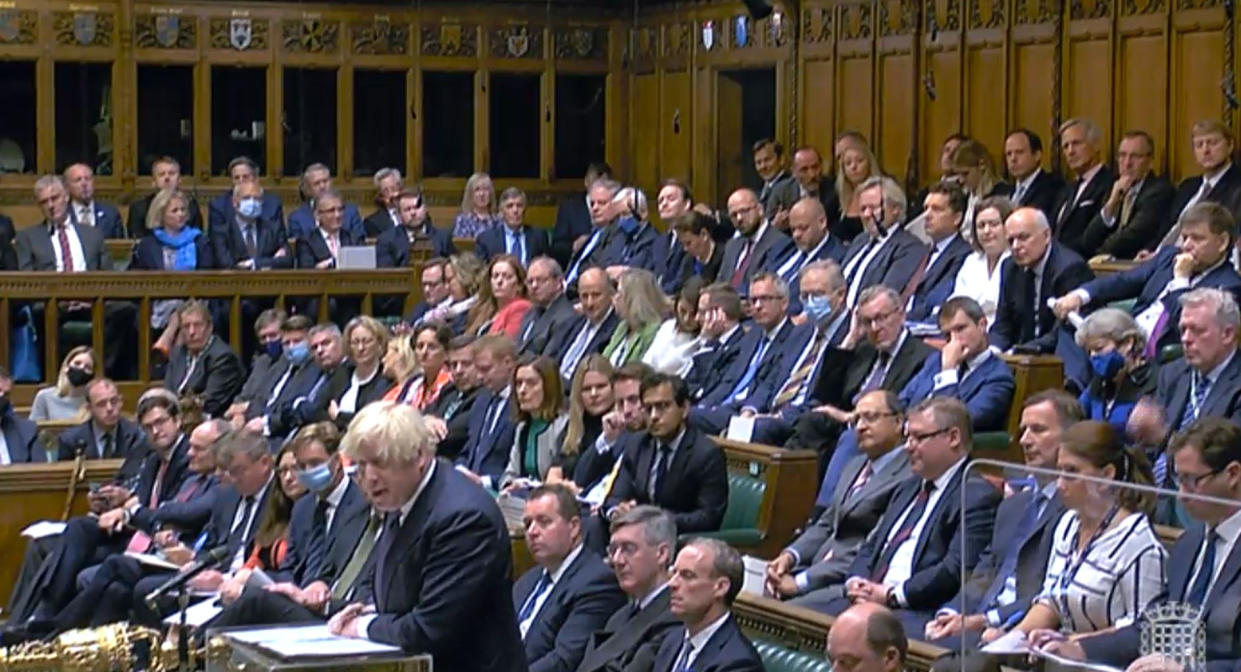 Prime Minister Boris Johnson speaking during the debate on the situation in Afghanistan in the House of Commons on 18 August. (PA)