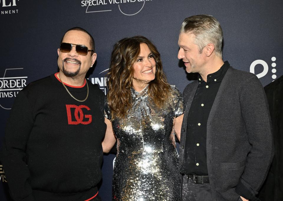 Ice-T, left, Mariska Hargitay and Peter Scanavino attend the "Law & Order: SVU" 25th anniversary celebration at Edge at Hudson Yards on Tuesday, Jan. 16, 2024, in New York.