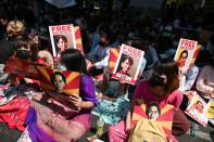 Factory workers rally against the military coup in Yangon