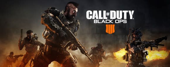 Five characters from Call of Duty: Black Ops 4 holding guns.