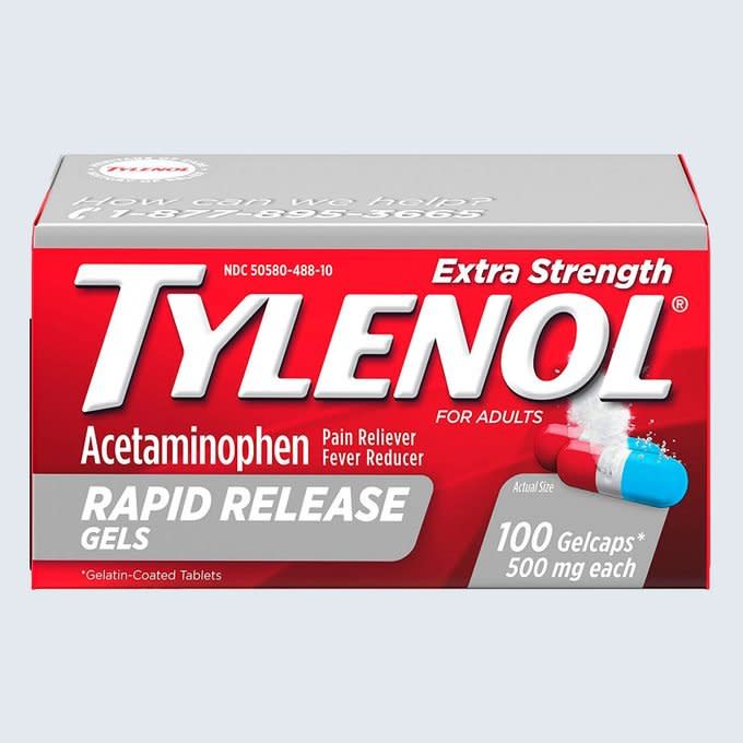 <a href="https://go.skimresources.com?id=131817X1594237&xs=1&url=https%3A%2F%2Fwww.amazon.com%2FTylenol-Strength-Release-Acetaminophen-Reliever%2Fdp%2FB01HI7WP0U%2Fref%3Dsr_1_1_sspa%3Fdchild%3D1%26keywords%3Dtylenol%26qid%3D1597778619%26sr%3D8-1-spons%26psc%3D1%26spLa%3DZW5jcnlwdGVkUXVhbGlmaWVyPUFFVk1NRzkwVVQ4STUmZW5jcnlwdGVkSWQ9QTA5MzgzMTYxN0FDS1BXSjFWRFdJJmVuY3J5cHRlZEFkSWQ9QTA3NjYyOTQzNkhDSFNUUTZMTDlIJndpZGdldE5hbWU9c3BfYXRmJmFjdGlvbj1jbGlja1JlZGlyZWN0JmRvTm90TG9nQ2xpY2s9dHJ1ZQ%3D%3D" rel="noopener" target="_blank" data-ylk="slk:Tylenol;elm:context_link;itc:0;sec:content-canvas" class="link rapid-noclick-resp">Tylenol</a><span class="site_url"><a href="https://go.skimresources.com?id=131817X1594237&xs=1&url=https%3A%2F%2Fwww.amazon.com%2FTylenol-Strength-Release-Acetaminophen-Reliever%2Fdp%2FB01HI7WP0U%2Fref%3Dsr_1_1_sspa%3Fdchild%3D1%26keywords%3Dtylenol%26qid%3D1597778619%26sr%3D8-1-spons%26psc%3D1%26spLa%3DZW5jcnlwdGVkUXVhbGlmaWVyPUFFVk1NRzkwVVQ4STUmZW5jcnlwdGVkSWQ9QTA5MzgzMTYxN0FDS1BXSjFWRFdJJmVuY3J5cHRlZEFkSWQ9QTA3NjYyOTQzNkhDSFNUUTZMTDlIJndpZGdldE5hbWU9c3BfYXRmJmFjdGlvbj1jbGlja1JlZGlyZWN0JmRvTm90TG9nQ2xpY2s9dHJ1ZQ%3D%3D" rel="noopener" target="_blank" data-ylk="slk:amazon.com;elm:context_link;itc:0;sec:content-canvas" class="link rapid-noclick-resp">amazon.com</a></span><span class="product_price">$10.47</span>