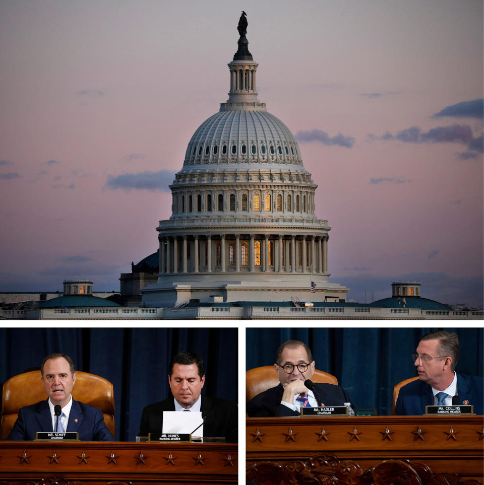 Some of the major figures in the House’s impeachment deliberations (left-right): Intelligence Committee Chairman Adam Schiff and ranking member Devin Nunes, and Judiciary Committee Chairman Jerrold Nadler and ranking member Doug Collins.