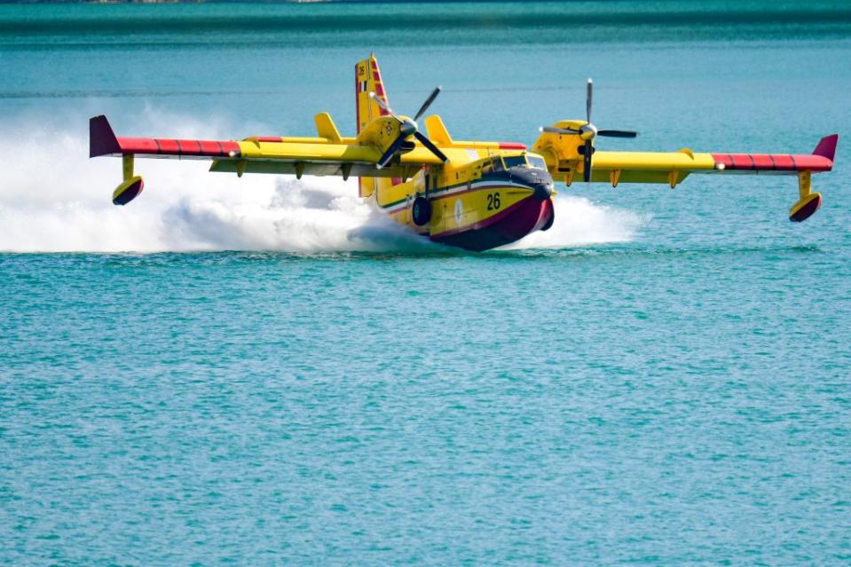 candair cl 415 of the fire brigade during refuelling to combat the fire emergency