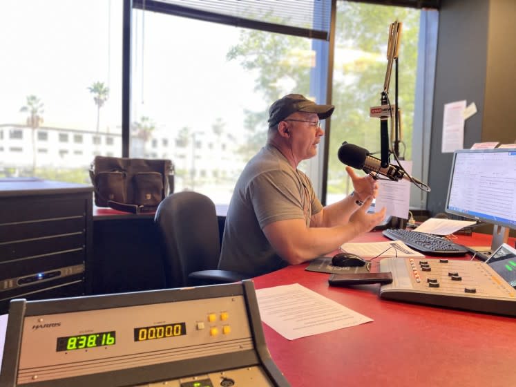 Mike Broomhead, a conservative talk radio host based in Phoenix, tapes his morning show.