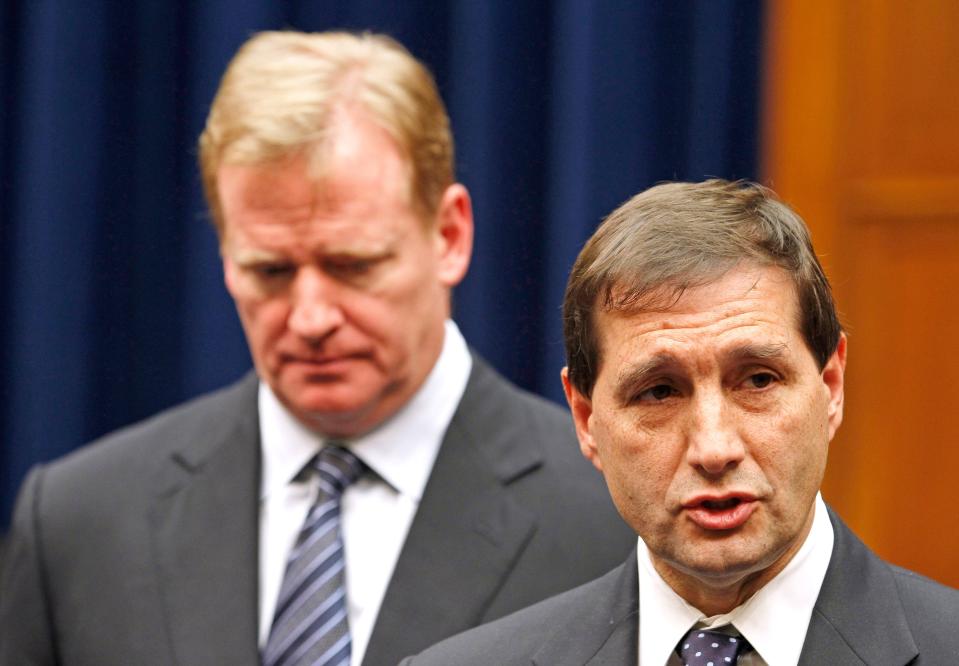 NFL's general counsel Jeff Pash (right) accompanied by NFL Commissioner Roger Goodell at a hearing on Capitol Hill in 2011.