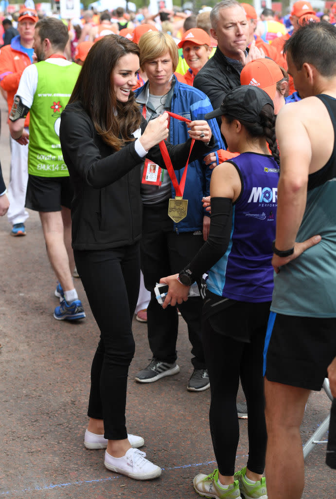 Middleton wore her trusty Superga sneakers in 2017 at the Virgin Money London Marathon.  (Photo by Karwai Tang/WireImage)