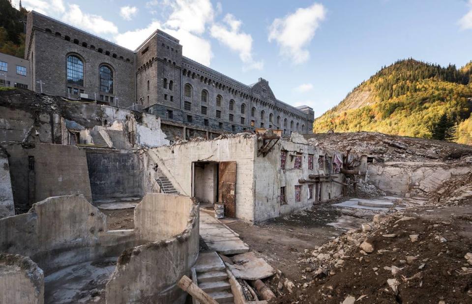 Excavación de la planta de producción de agua pesada, en Vemork, en Rjukan.