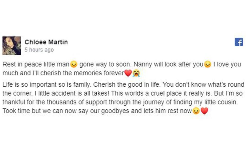 Lucas' cousin paid tribute to him on Facebook (Facebook/Chloee Martin)