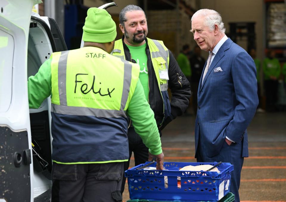 london, england february 22 king charles iii during his visit to the felix project on february 22, 2023 in london, england the felix project provides meals for vulnerable people in london photo by karwai tangwireimage