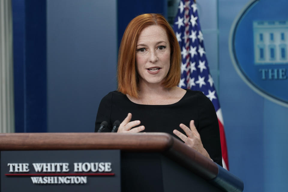 White House press secretary Jen Psaki speaks during the daily briefing at the White House in Washington, Wednesday, April 27, 2022. (AP Photo/Susan Walsh)