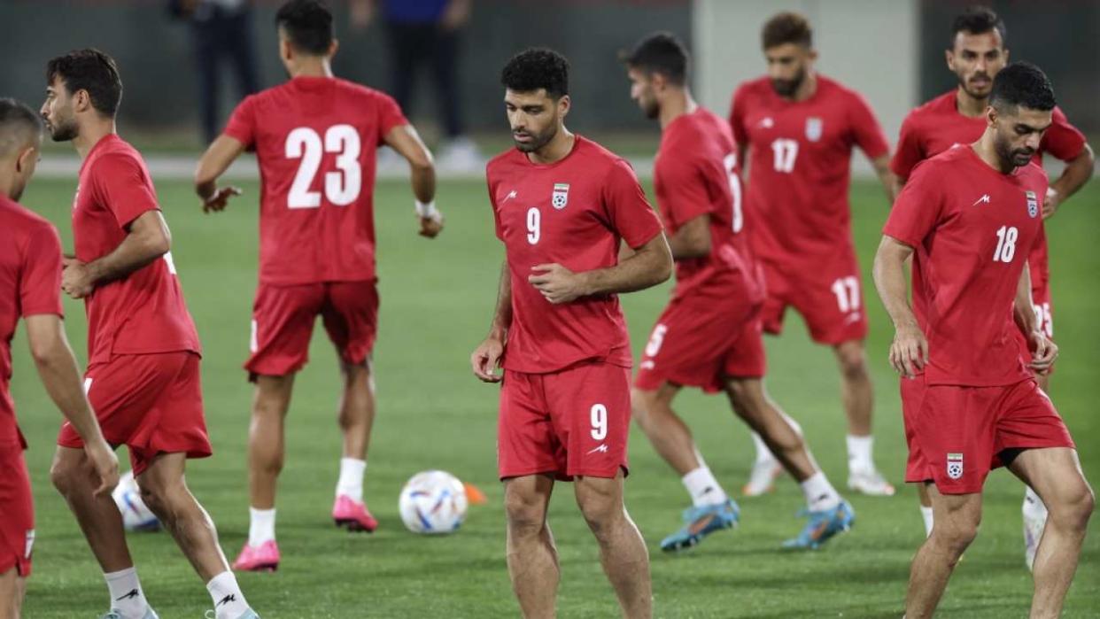 Iran's forward #09 Mehdi Taremi attends a training session at Al Rayyan SC in the Al Rayyan district in Doha on November 28, 2022, on the eve of the Qatar 2022 World Cup football match between Iran and USA. (Photo by FADEL SENNA / AFP)