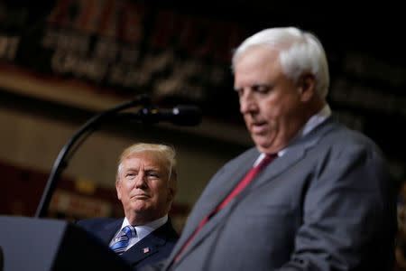 West Virginia's Democratic Governor Jim Justice speaks during a rally with President Trump, where he announced that he is changing parties. REUTERS/Carlos Barria