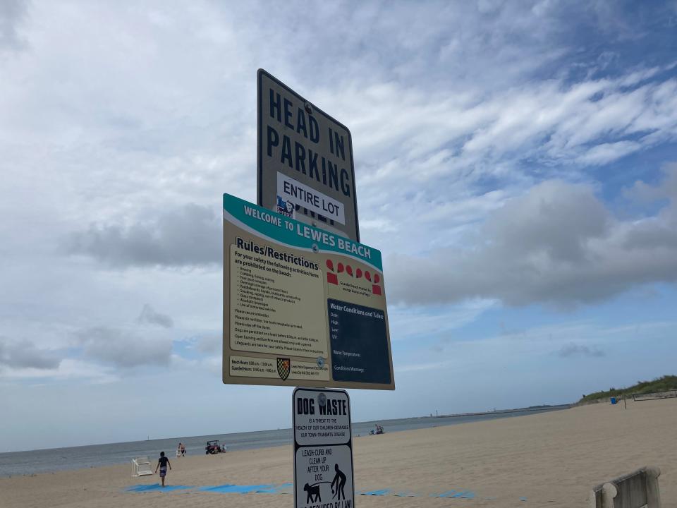 File photo of a parking sign at Lewes Beach.