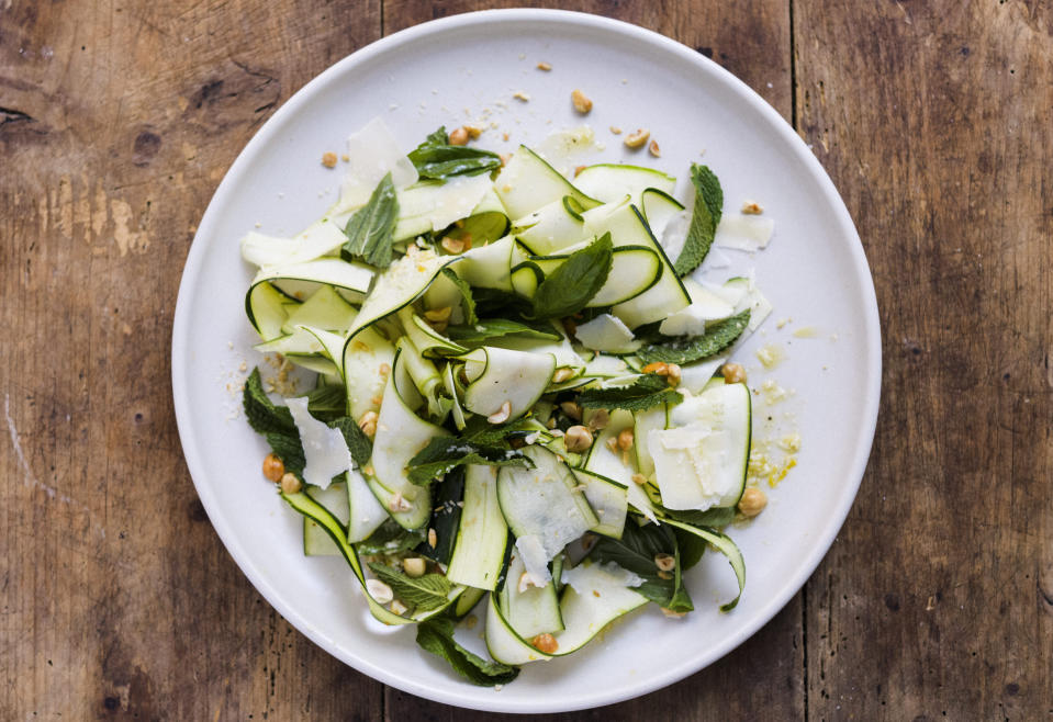 This image released by Milk Street shows a recipe for Shaved Zucchini Salad. (Milk Street via AP)