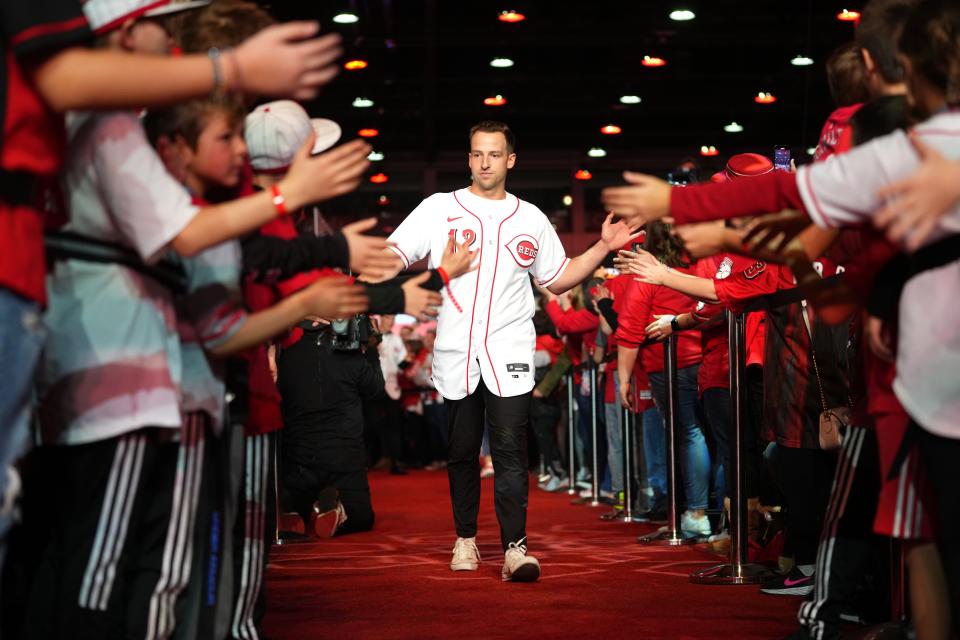 Spencer Steer, introduced at Redsfest in December, is switching to No. 7 after the Reds signed Curt Casali (No. 12).