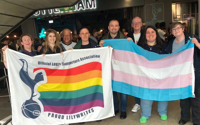 Chris Paouros (second from right) with members of Tottenham's official LGBT+ supporters' group - Twitter