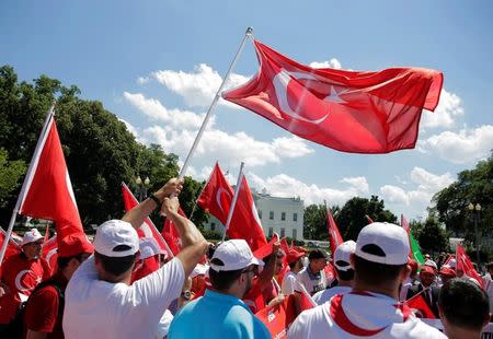 Turkish demonstrators rally against the coup attempt in Turkey at the White House in Washington, U.S., July 17, 2016. REUTERS/Joshua Roberts