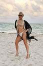 <p>Gaga posed up a storm in some stiletto heels on the sandy beach.</p>