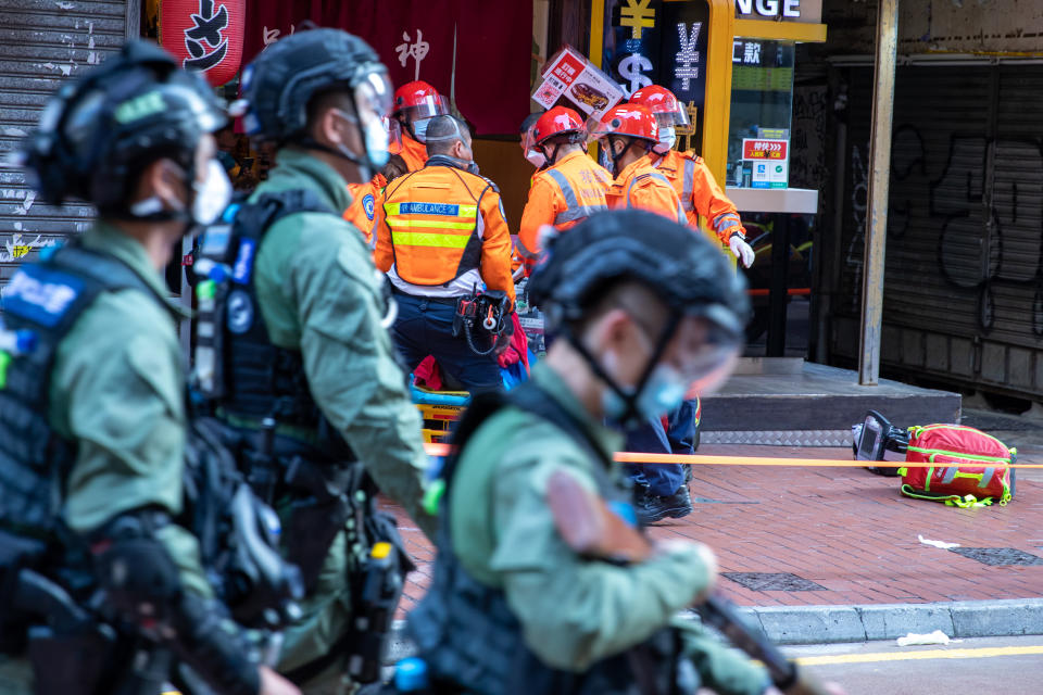 Hong Kong Police deploy 2000 officers in response to calls online to protest the postponed election and national security law. On September 6, 2020 in Hong Kong, China. (Photo by Simon Jankowski/NurPhoto via Getty Images)