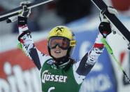 Austria's Anna Fenninger celebrates after winning the women's giant slalom World Cup race in the Tyrolean ski resort of Lienz December 28, 2013. REUTERS/Leonhard Foeger