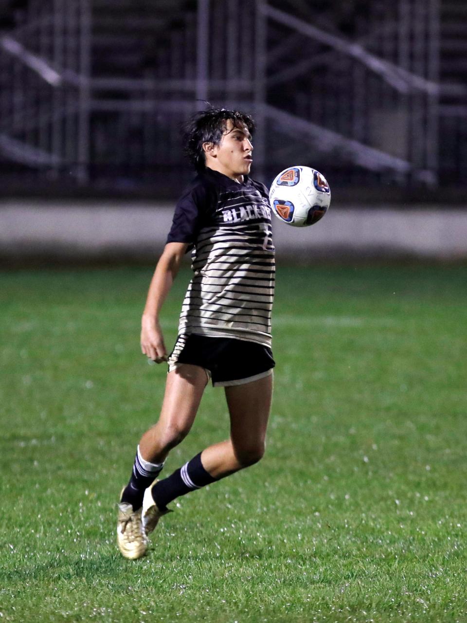 Cael Summers plays the ball off his chest during River View's 2-1 win against visiting Dover on Wednesday night in Warsaw.