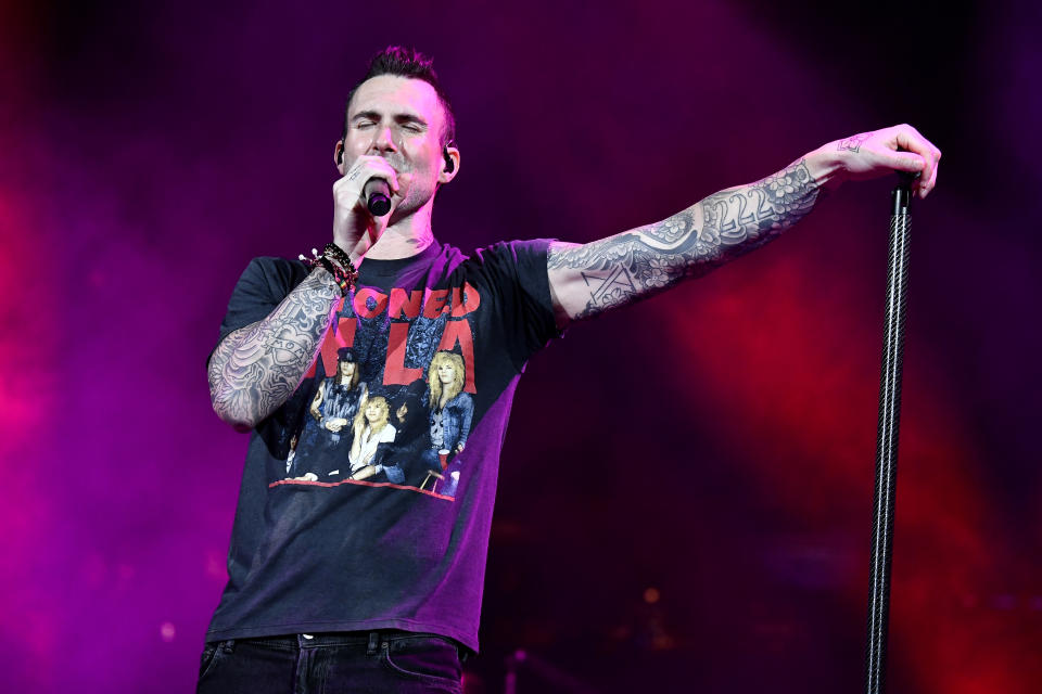 MIAMI, FLORIDA - FEBRUARY 01: Adam Levine with Maroon 5 performs onstage during the Bud Light Super Bowl Music Fest on February 01, 2020 in Miami, Florida. (Photo by Frazer Harrison/Getty Images for Bud Light Super Bowl Music Fest)