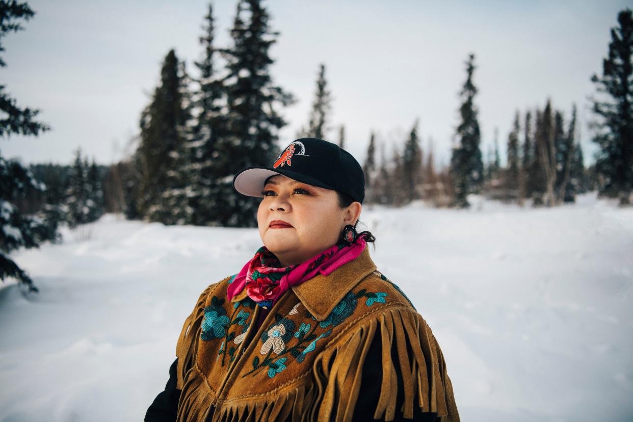 Iris Catholique, the Thaidene N&euml;n&eacute; manager, at Łuts&euml;l K&rsquo;&eacute;. (Photo: Angela Gzowski for HuffPost)