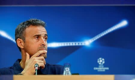 Football Soccer - Barcelona training - Champions League - Joan Gamper training camp - Barcelona, Spain - 12/09/16. Barcelona's coach Luis Enrique attends a news conference. REUTERS/Albert Gea