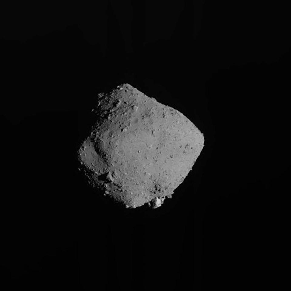 This Nov. 13, 2019, file image released by JAXA, shows asteroid Ryugu taken by Japan's Hayabusa2 spacecraft. / Credit: JAXA via AP, File
