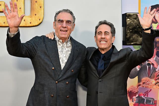<p>FREDERIC J. BROWN/AFP via Getty</p> Michael Richards and Jerry Seinfeld at the premiere of <em>Unfrosted</em> in Los Angeles on April 30, 2024