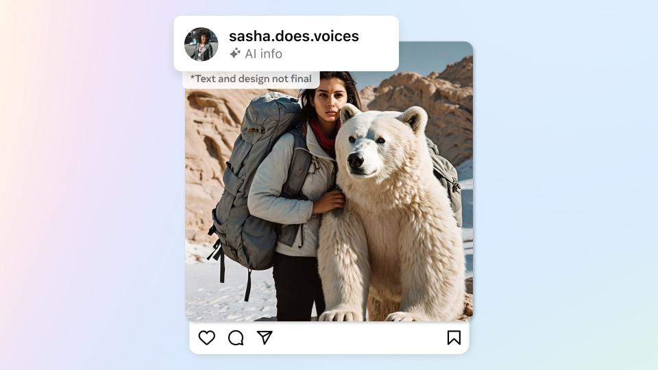 An Instagram post appears with a label signaling the image has been generated using artificial intelligence. The feature is part of Meta's approach to promoting AI transparency across its platforms.