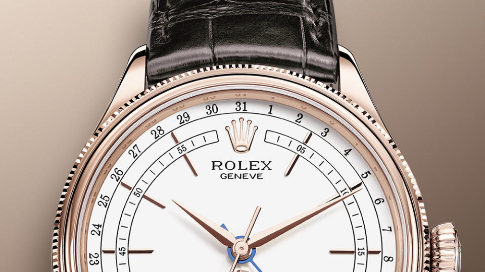 The Rolex Coronoet at 12 o'clock on a Cellini Moonphase watch