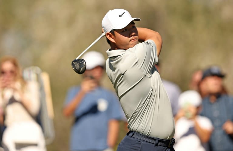 Defending champion Tom Kim of South Korea fired a nine-under par 62 to grab a share of the lead after the third round of the PGA Tour Shriners Children's Open (Michael Owens)