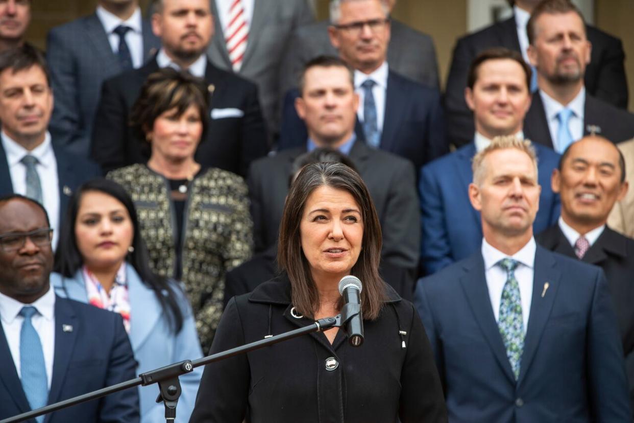 Premier Danielle Smith's UCP government brought in bills during the spring 2024 legislative session increasing and hastening provincial control of municipalities, school boards, health-care delivery and post-secondary institutions. (Jason Franson/The Canadian Press - image credit)