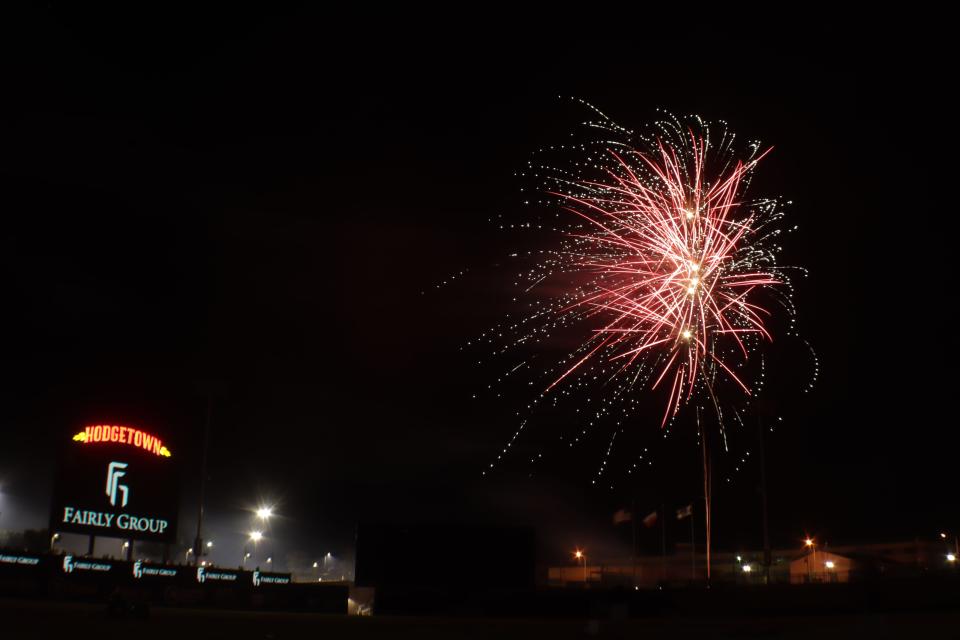 Fireworks light up the sky over Hodgetown Stadium in Amarillo on July 4.