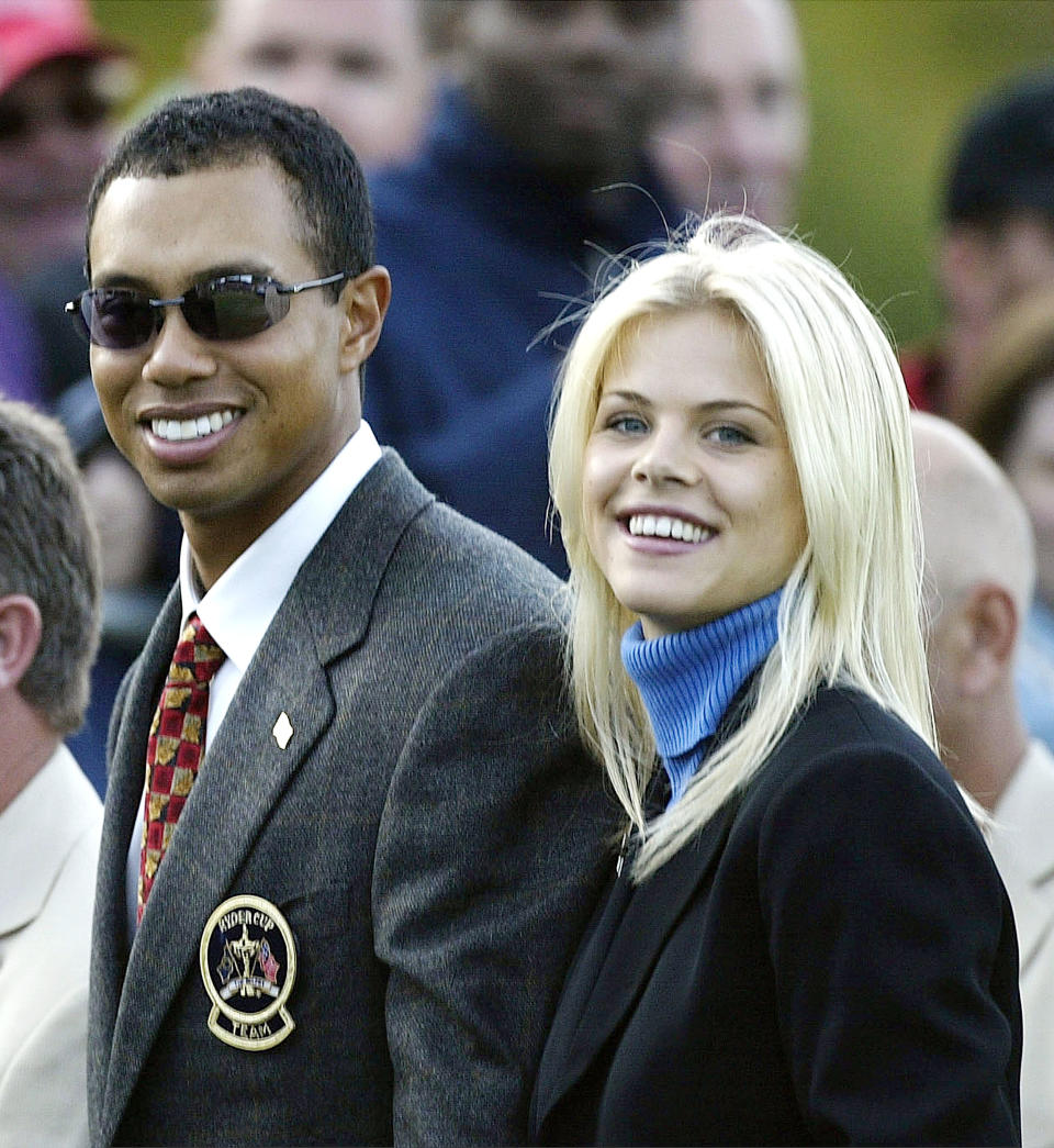 &nbsp;Golfer Tiger Woods poses with girlfriend Elin Nordegren during the opening Ceremony for the 34th Ryder Cup on September 26, 2002 in Sutton Coldfield, England. (Photo by Andrew Redington/Getty Images)
