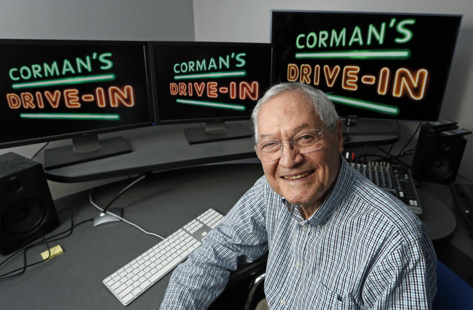 FILE - Producer Roger Corman poses in his Los Angeles office, May 8, 2013. Corman, the Oscar-winning “King of the Bs” who helped turn out such low-budget classics as “Little Shop of Horrors” and “Attack of the Crab Monsters” and gave many of Hollywood's most famous actors and directors an early break, died Thursday, May 9, 2024. He was 98. (AP Photo/Reed Saxon, File)
