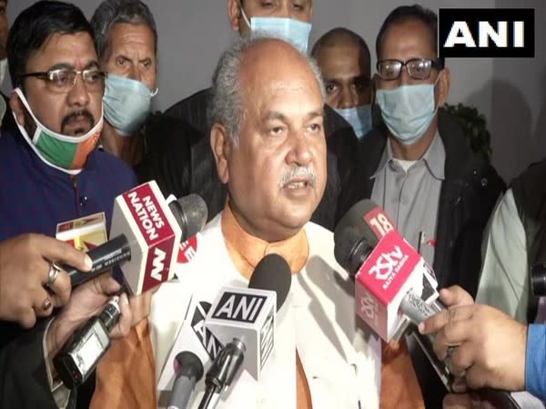 Union Agriculture Minister Narendra Singh Tomar talking to media in New Delhi on Wednesday. (Photo/ANI)