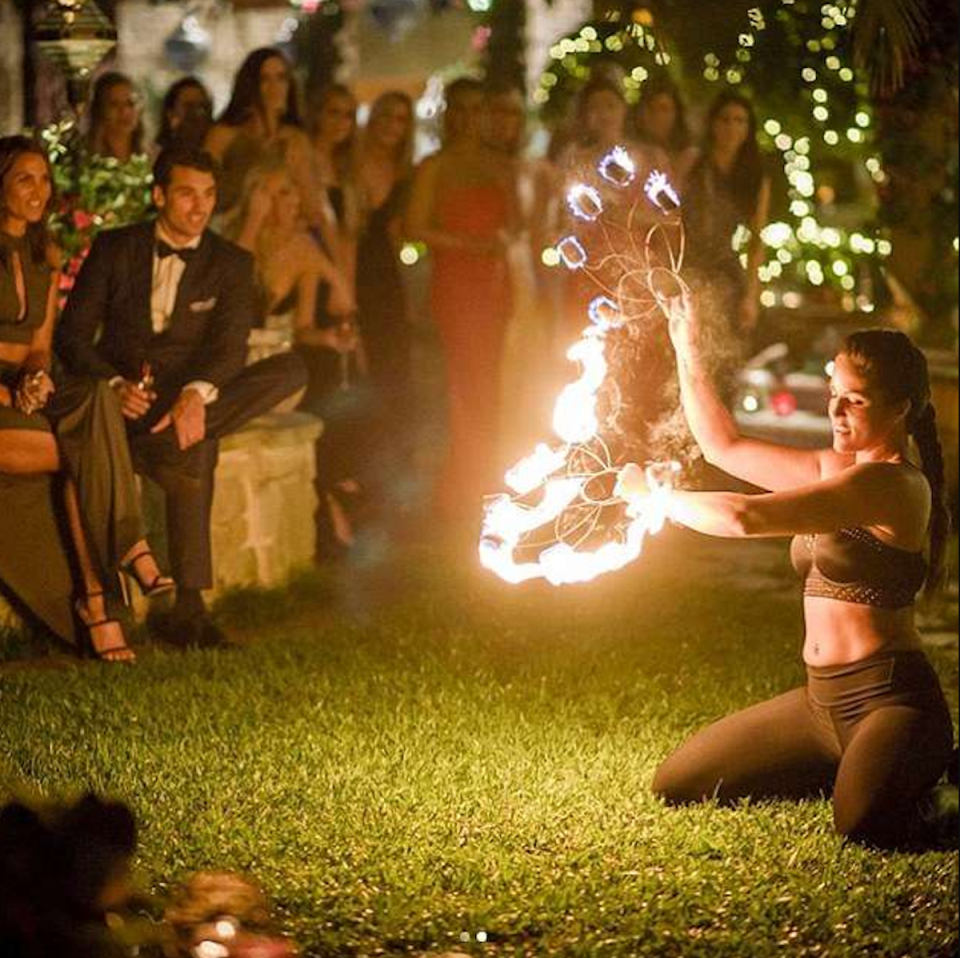 Elora Murger fire twirling on Matty J's season of The Bachelor