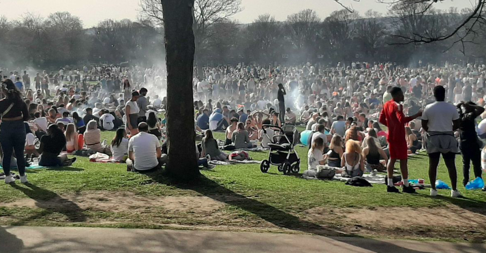 One resident said there were 'literally hundreds' of people at Hyde Park in Leeds, many having barbecues in the March heat. (Reach)