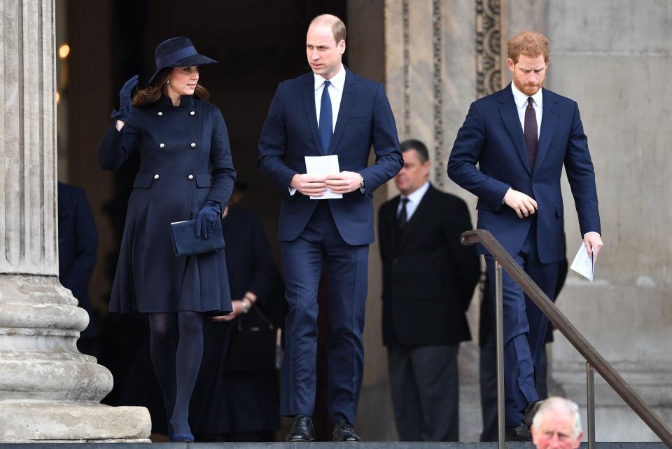 (From left) Kate Middleton, Prince William, Prince Harry. (Credit: REX)