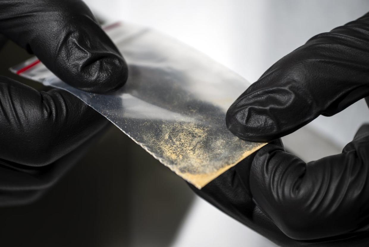 Nitazenes, like this powder sample, are a class of synthetic opioids more potent than morphine and fentanyl. <a href="https://www.gettyimages.com/detail/news-photo/alex-krotulski-associate-director-and-forensic-toxicologist-news-photo/1836064649" rel="nofollow noopener" target="_blank" data-ylk="slk:Joe Lamberti/The Washington Post via Getty Images;elm:context_link;itc:0;sec:content-canvas" class="link ">Joe Lamberti/The Washington Post via Getty Images</a>