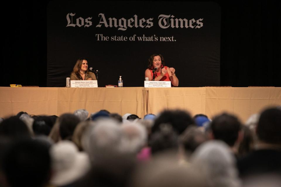 Katie Porter and Melanie Mason on a panel