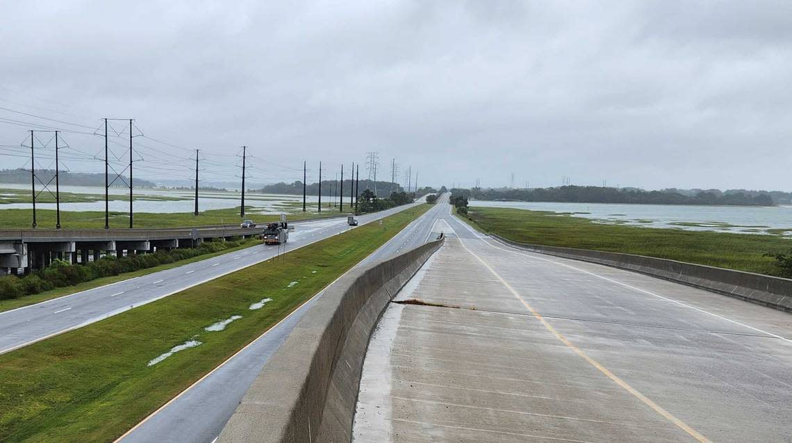 Normally bustling with traffic, U.S. 278 was nearly empty Friday morning, Sept. 30, 2022, near the Hilton Head bridges and the Bluffton Parkway Flyover as Hurricane Ian lurked offshore.
