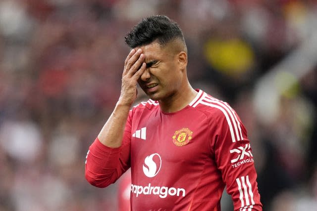 Manchester United’s Casemiro is dejected during the Premier League match against Liverpool at Old Trafford