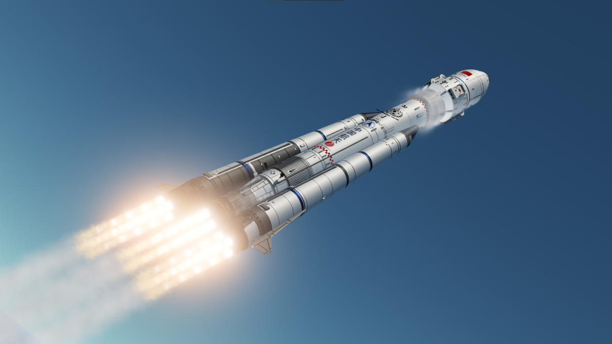  A screenshot of a rocket launch in the "Juno: New Origins" game. 