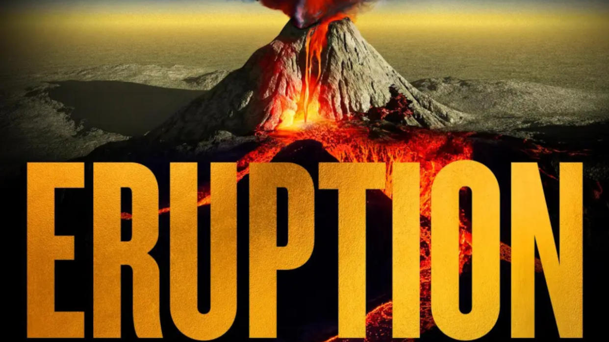  The volcano and title of Eruption shown on the book's cover. 