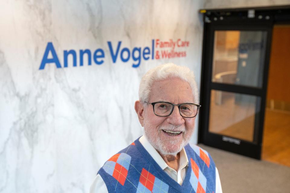 Sheldon Vogel, 90, the former CFO of Atlantic Records who is donating millions to Monmouth Medical Center for a new family care center at the Monmouth Mall, talks about the project inside the Anne Vogel Family Care and Wellness building in Eatontown, NJ Thursday, February 17, 2022. 