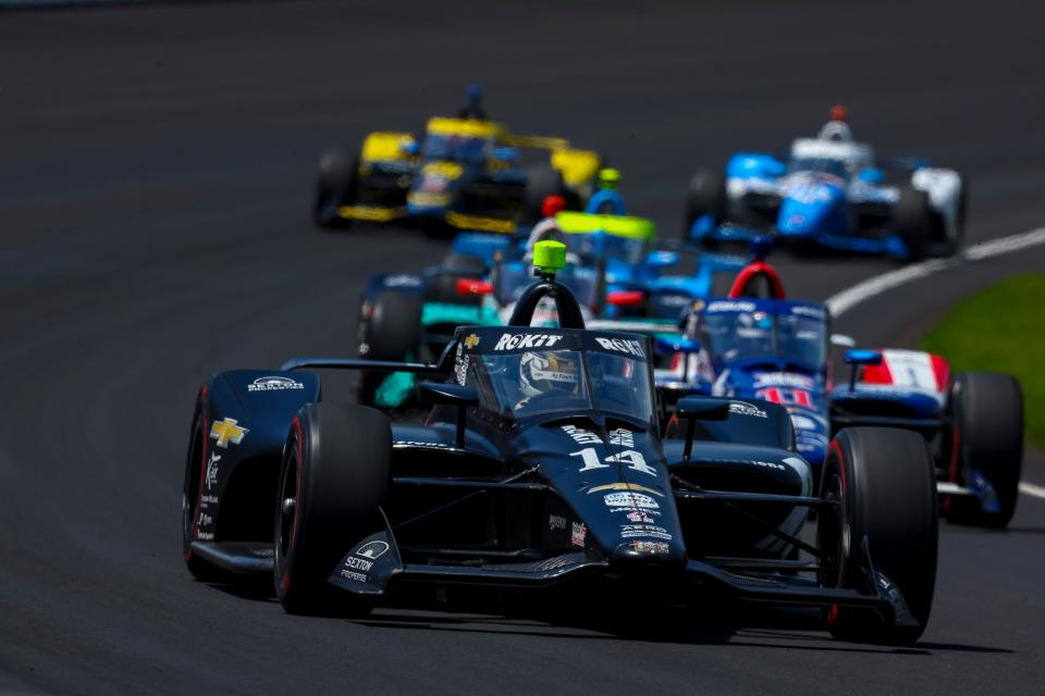 Kyle Kirkwood comes out of a turn during Sunday's Indy 500 at Indianapolis Motor Speedway, where he finished 17th.