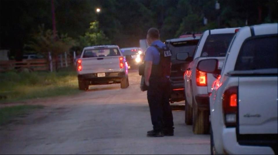 Police respond to the scene of a shooting early Saturday, April 29, 2023 in Cleveland, Texas.  A man went next door with a rifle and began shooting his neighbours, killing several including an 8-year-old inside the house, after the family asked him to stop firing rounds in his yard because they were trying to sleep, authorities said (AP)